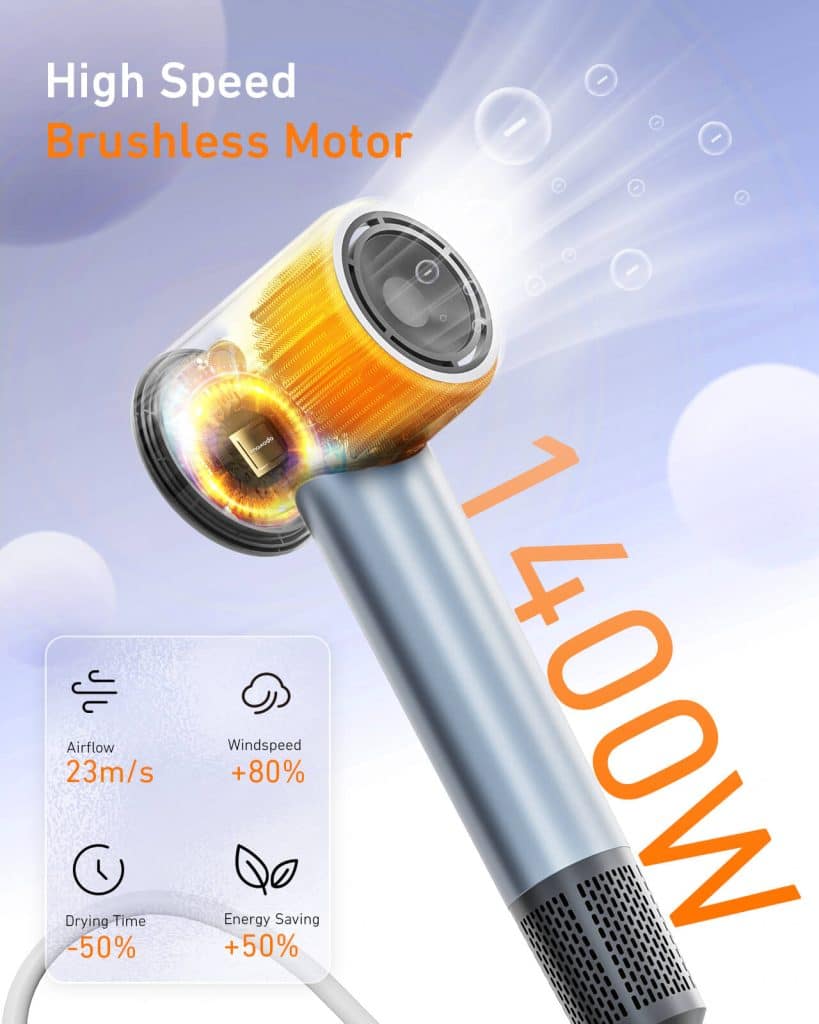 Maxodo hair dryer with high speed brushless motor for fast drying